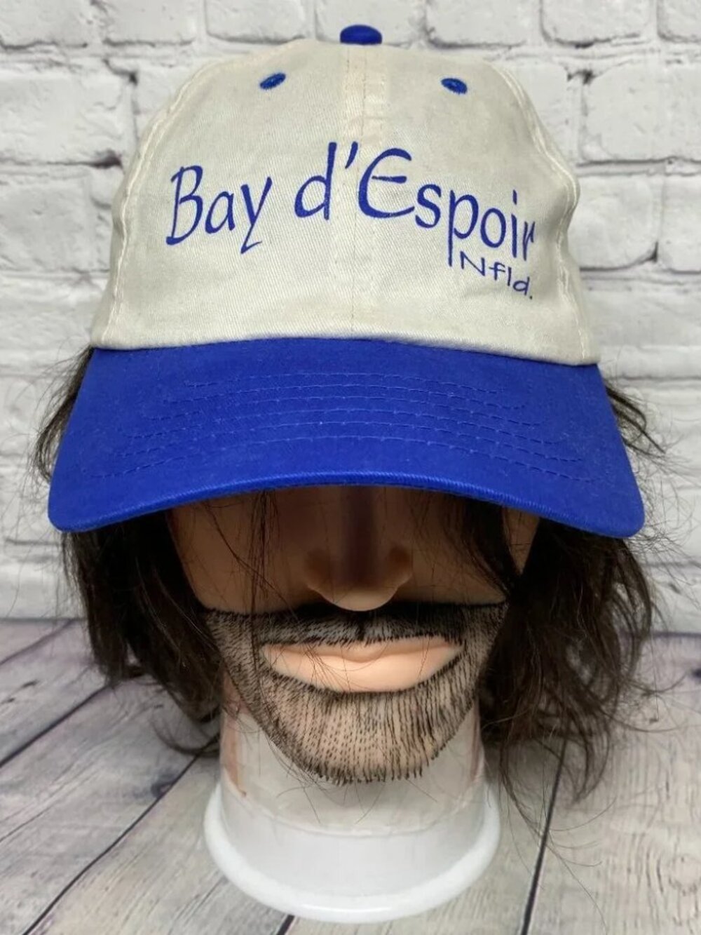 Vintage Hat Cap Strap Back Cream White Blue Bay d' Espoir Newfoundland